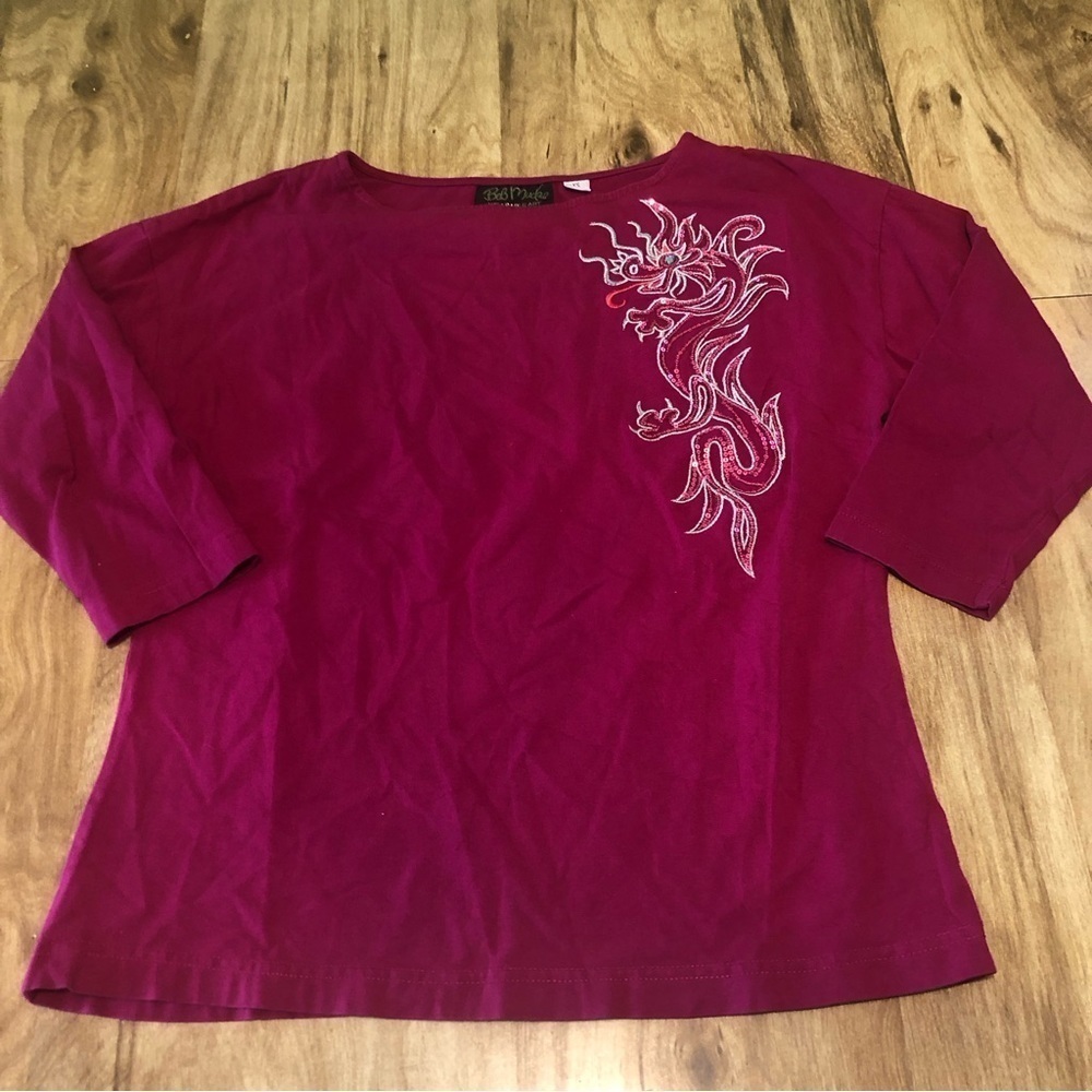 5/$25 Bob Mackie Wearable Art Chinese Dragon Embroidered XS Fuchsia Stretch